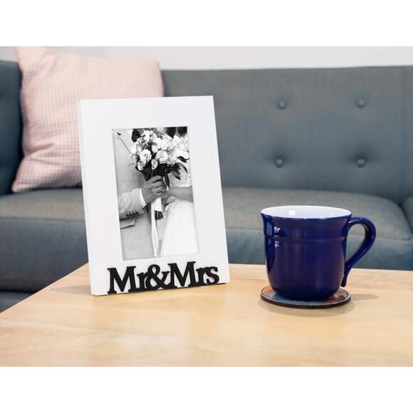 Isaac Jacobs White Wood Sentiments “Mr & Mrs” Picture Frame, Fits 4x6 inch Photo - Picture 7 of 7